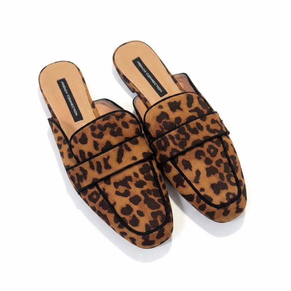 French Connection Danielle Leopard Print Mule Loafers Flats 8 Old Money Capsule